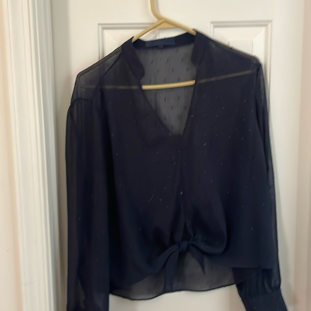 Rachel Roy size L navy tie blouse